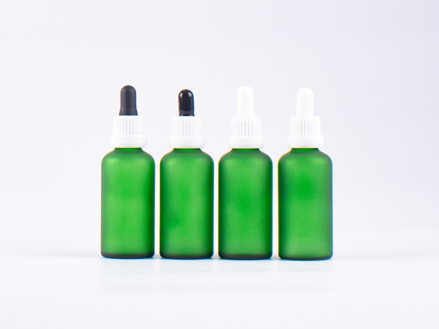 Grünglasflasche 50ml, mit Pipette OV weiss